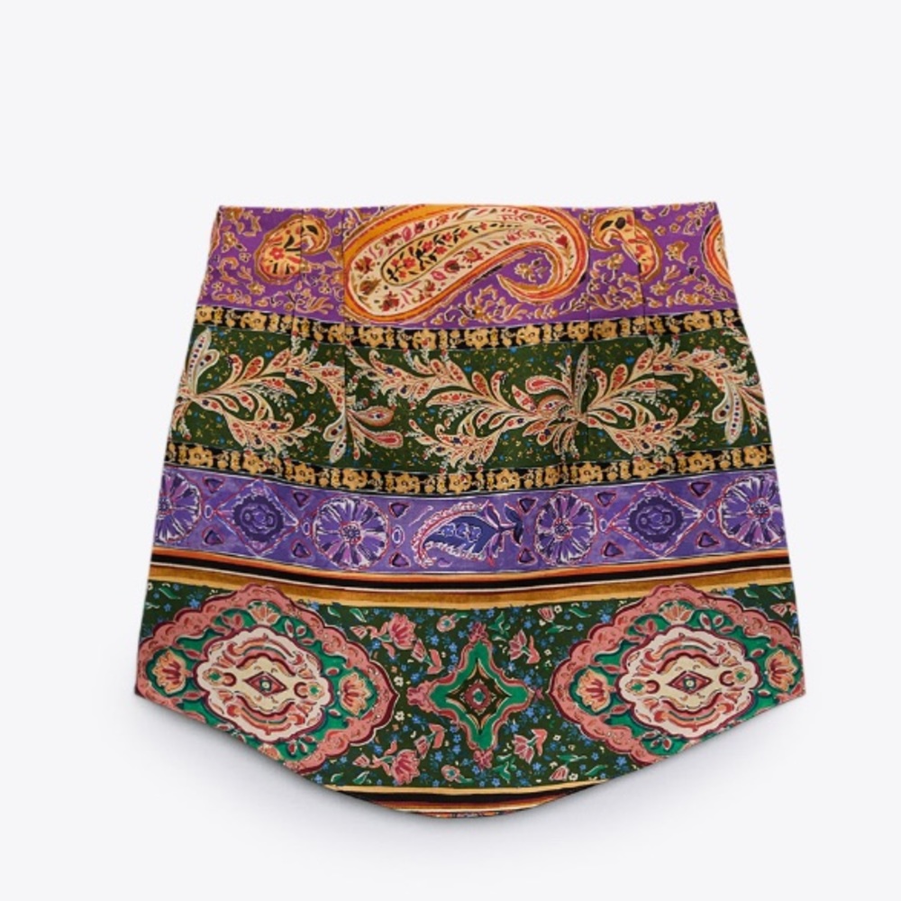 Zara Multicolor Printed Asymmetric High Waisted Mini Skirt Size XS - Picture 12 of 15